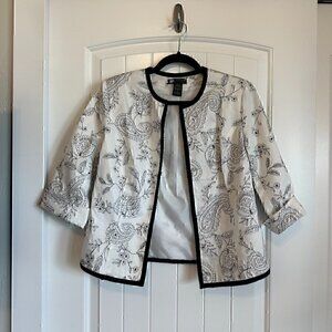 VINTAGE 90s Carole Little 100% Cotton Blazer Suit Jacket White Black Floral S